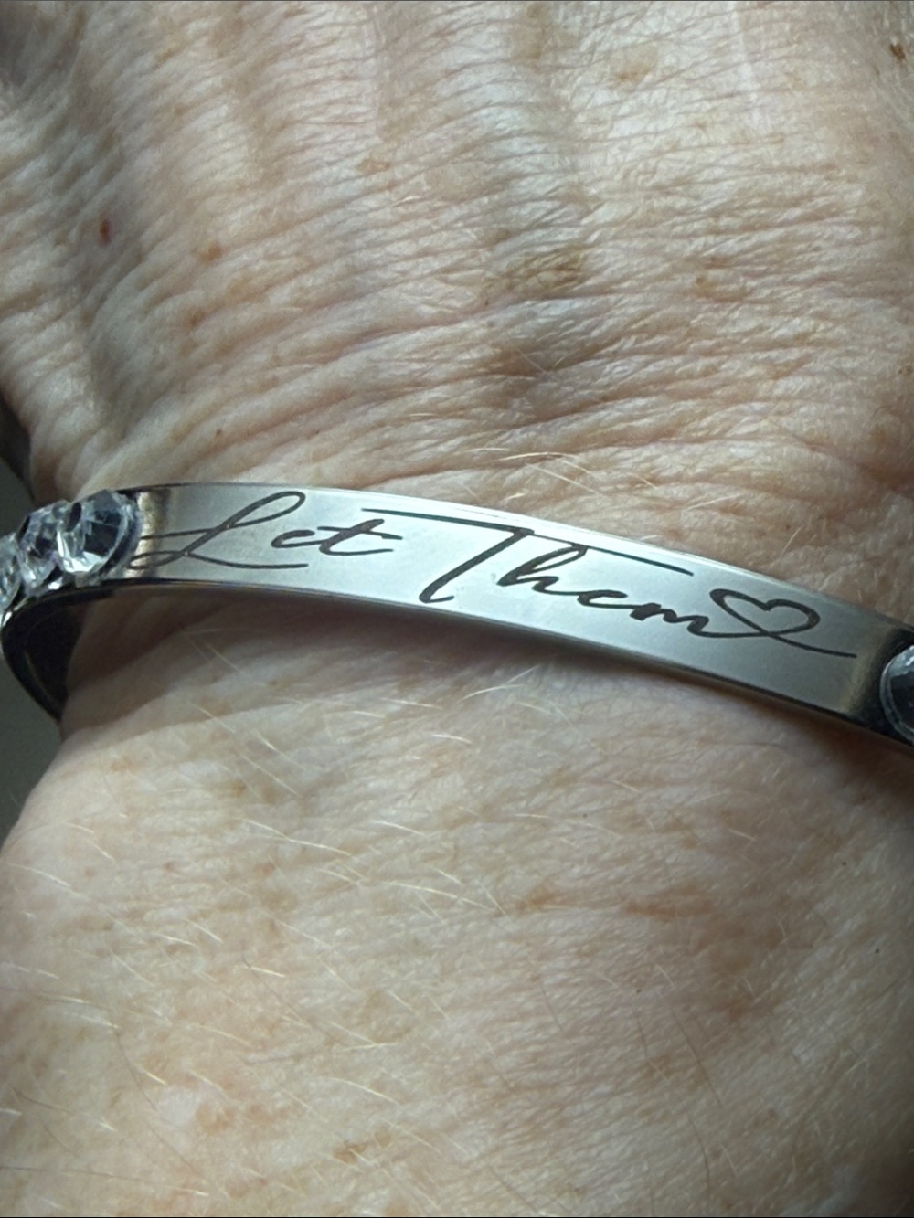 Stainless steel OSFA BRACELET, LET THEM“ NEW CRYSTALS GOING DOWN EACH SIDE
